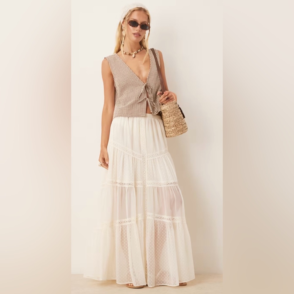 ASOS | Tiered Lace Insert Boho Maxi sSkirt in Cream | Size: US 0